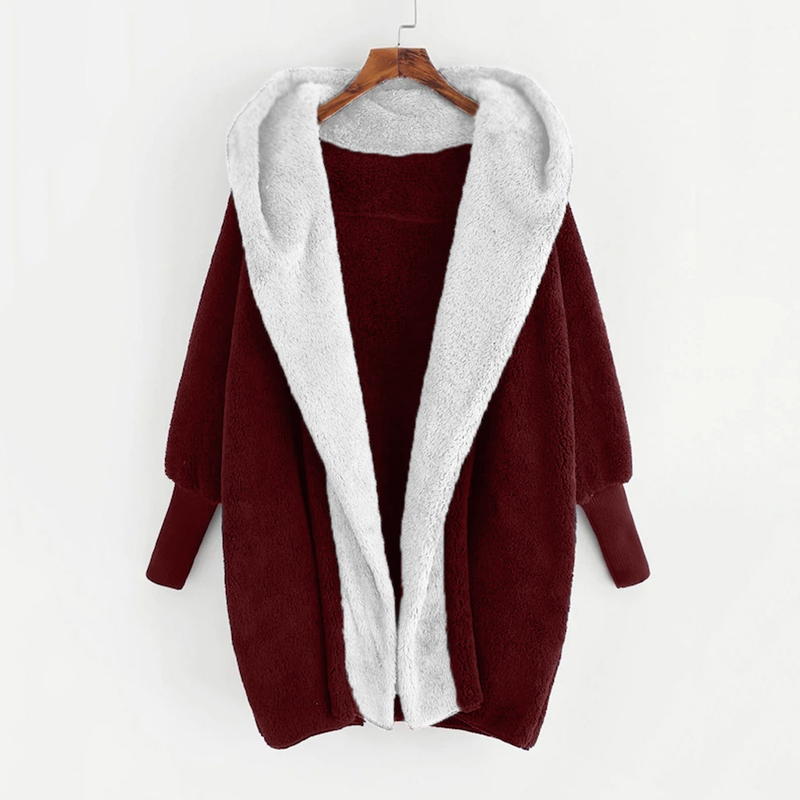 Damjacka med färgblockad lös cardigan med luva i sammet_voghion.com