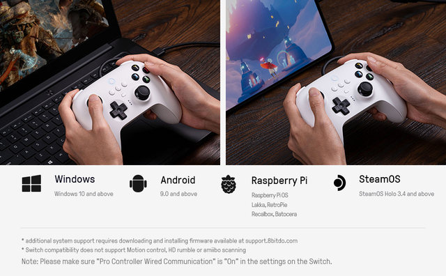 8BitDo Ultimate Controller Kabelgebundener USB-kompatibel für Windows 10, 11, Steam Deck_voghion.com
