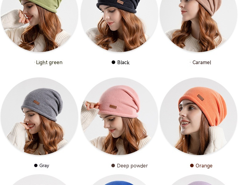9941 Autunno e inverno pelo sottile lavorato a maglia piccola etichetta tinta unita versatile cappello al chiaro di luna fascia grande da donna Baotou_voghion.com
