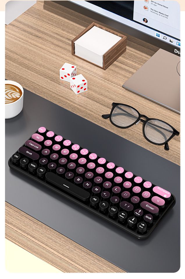 Girls Office Three-Mode Wireless Bluetooth Mouse Set Gradient Color Computer Laptop Membrane Mechanical Keyboard_voghion.com