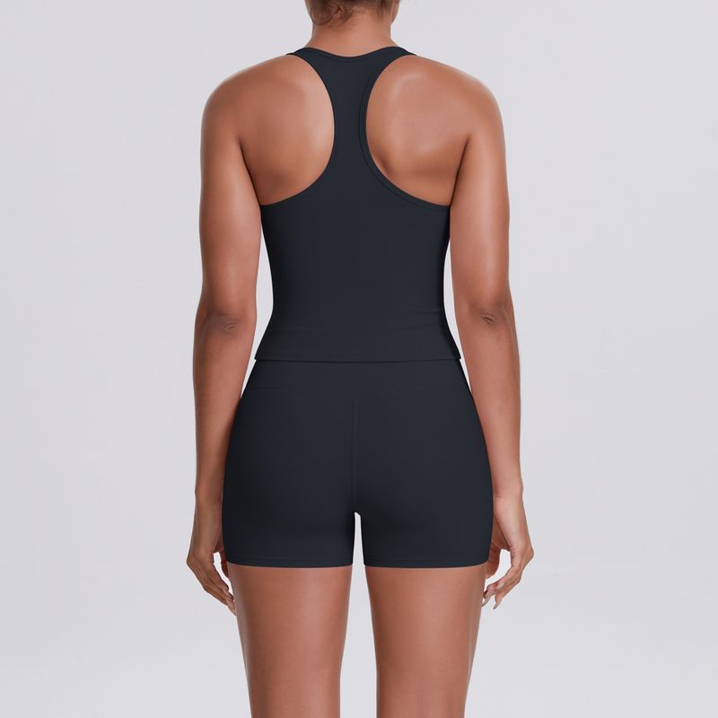 Neues, doppelseitiges, gebürstetes, einfarbiges, eng anliegendes Racerback-Sport-BH-Set für Laufen, Fitness und Yoga für Damen_voghion.com