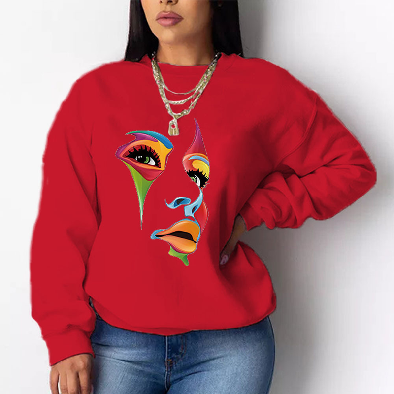 Felpa con cappuccio a maniche lunghe ampia casual stampata senza testa da donna_voghion.com