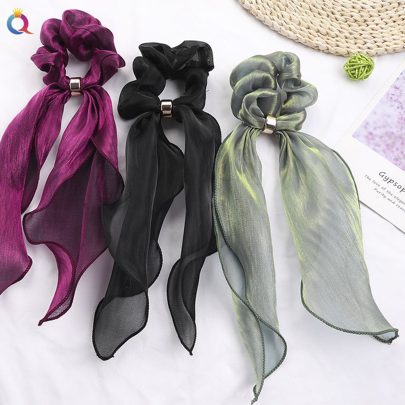 Elástico de cabelo com fita de cetim - Acessórios de cabelo com laço elegante para mulheres (cor sólida, ajustável, antiderrapante)_voghion.com