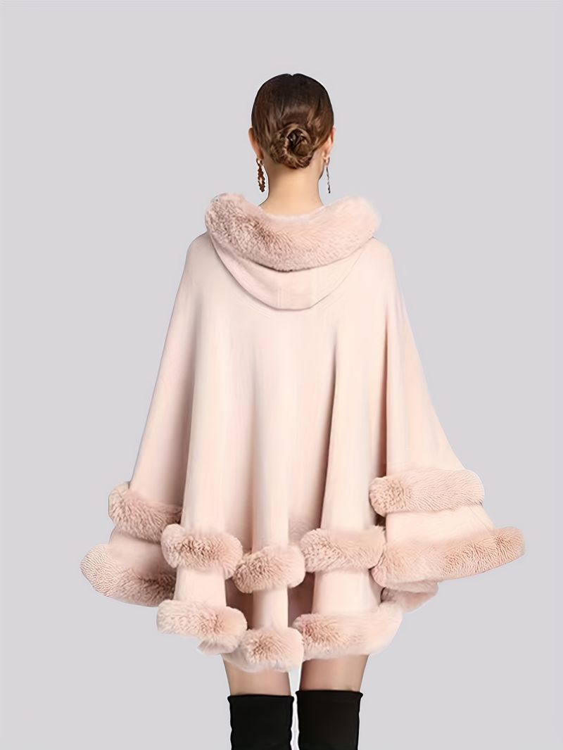 Cardigan da donna con cappuccio e fodera in pelliccia stile mantello - Bury Plush, aperto sul davanti, oversize per le intemperie, di ispirazione mediorientale_voghion.com