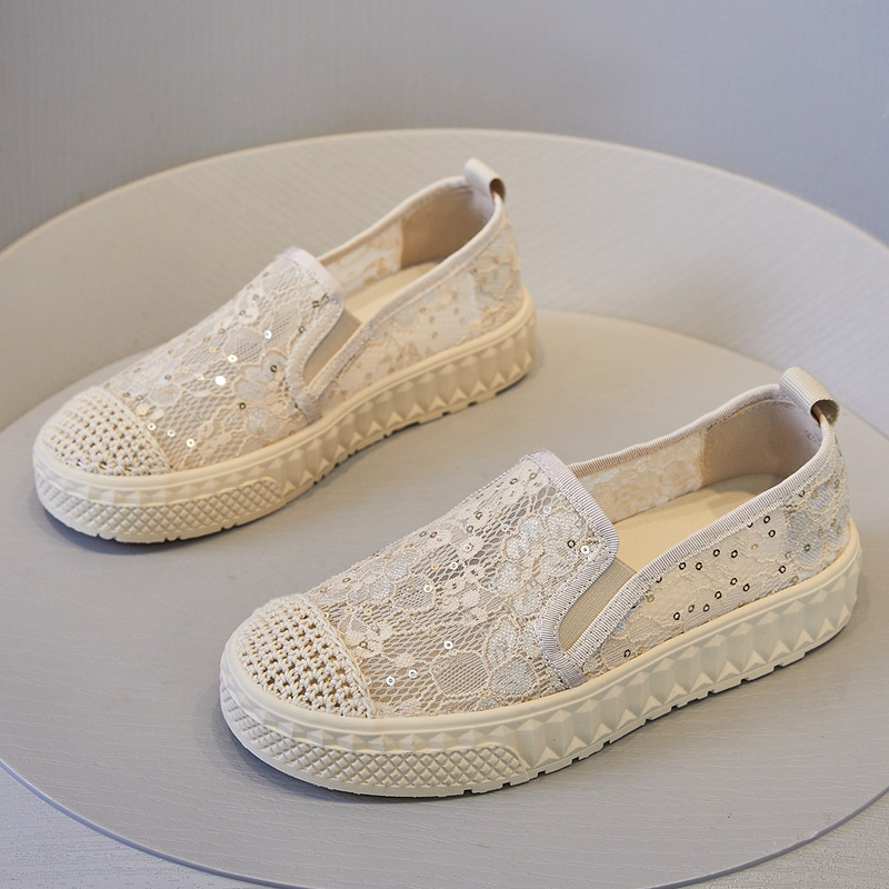 Casual Shoes Fisherman's 2024 New Summer Thin Women's Lace Mesh Breathable Flat Bottom Casual Fit Lazy Single Shoes_voghion.com