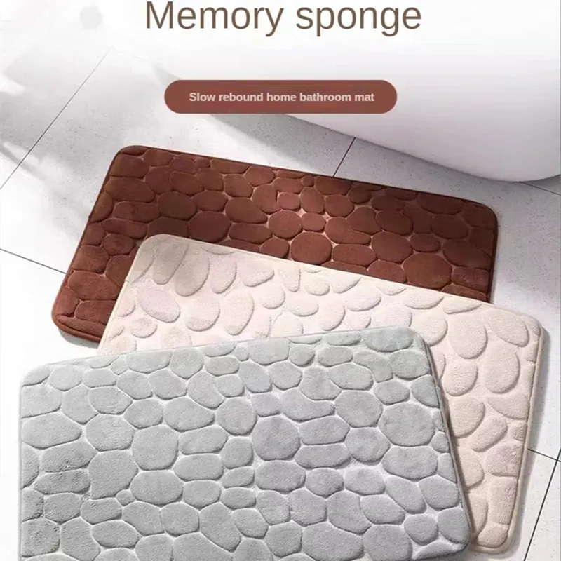 Tappetino da bagno antiscivolo 3D con motivo a ciottoli, tappetino assorbente per porta, tappetino per porta, lavabile in lavatrice, asciugatura rapida_voghion.com