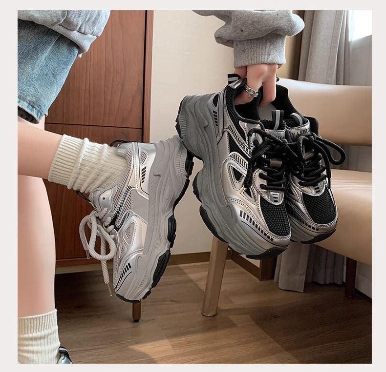 Dames fluwelen dikke sneakers, zwarte platform casual schoenen, dikke zool, hoogteverhogende sneakers voor wandelen en sporten_voghion.com