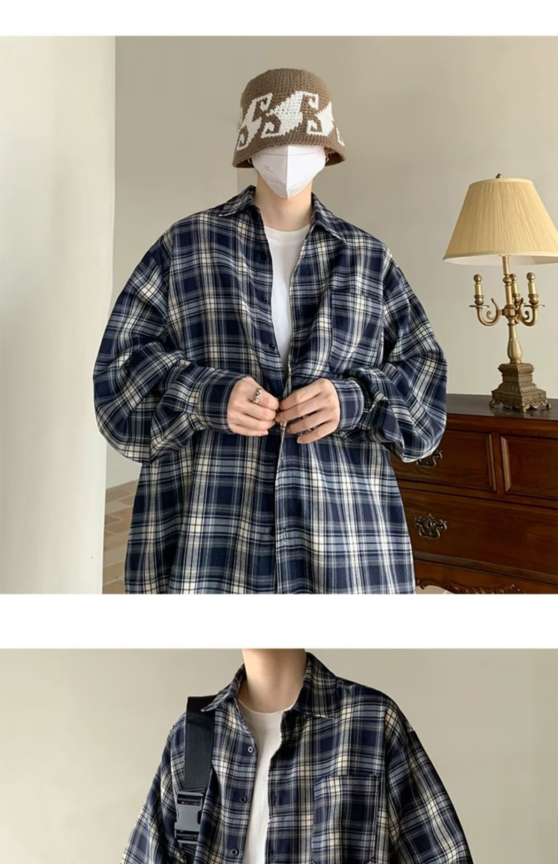 Vintage-Karohemd – Übergroßes Langarm-Leinengemisch, atmungsaktiv und knitterfrei, minimalistisches Freizeitoberteil (M-5XL, Herbst-Essential)_voghion.com