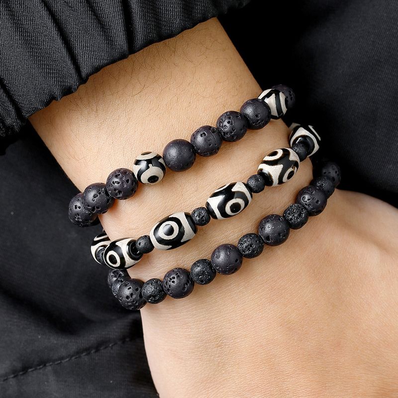 ImitationDzi Bead Herren Naturstein Armband Set Schwarz Set Stapelarmband All Match Beliebtes elastisches Armband Herren_voghion.com