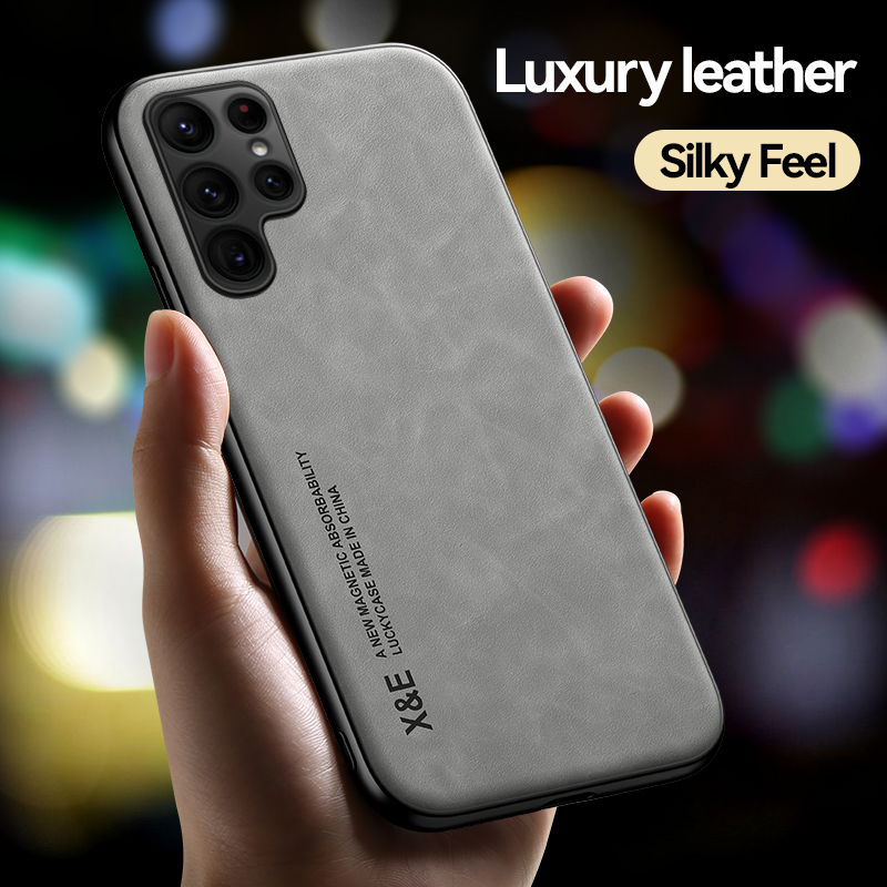 Til Samsung Galaxy S23 Ultra S22 Plus S21 S20 FE S10 S9 etui Magnetisk fåreskind luksus lædercover_voghion.com