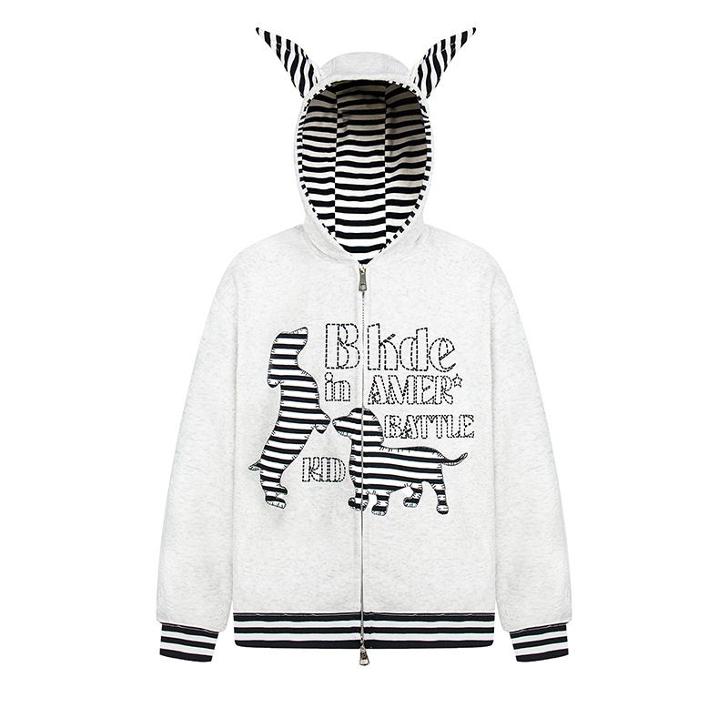 2025 Geborduurd gestreept puppy oor vestje voor dames vroege herfst losse tweedelig patchwork koppel_voghion.com
