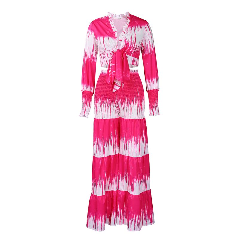 Ženska oblačila, nove potiskane majice z dolgimi rokavi in naramnicami, široke hlače z visokim pasom, priložnostna obleka_voghion.com