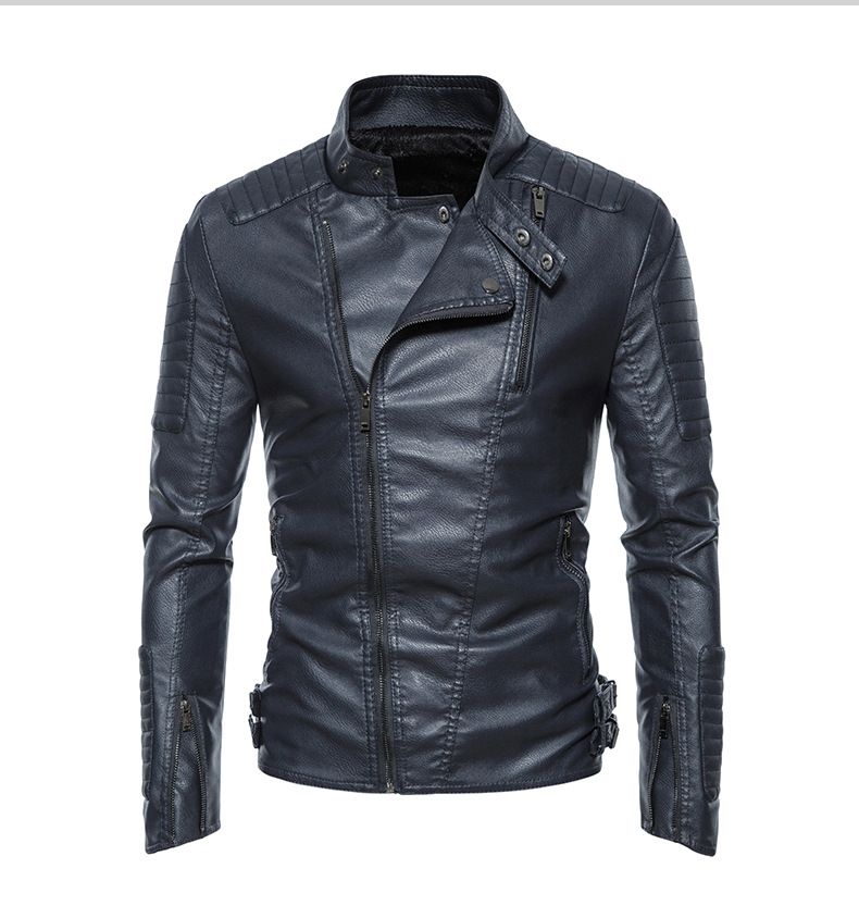 Vêtements pour hommes veste en cuir pour hommes jeunesse col montant punk veste de moto en cuir PU pour hommes_voghion.com