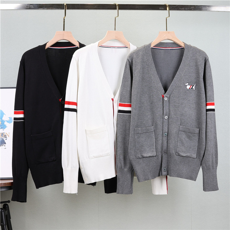 Tb jaqueta cardigan de malha feminina primavera e outono com decote em v jumper listrado de manga comprida jaqueta solta estilo universitário topos maré_voghion.com