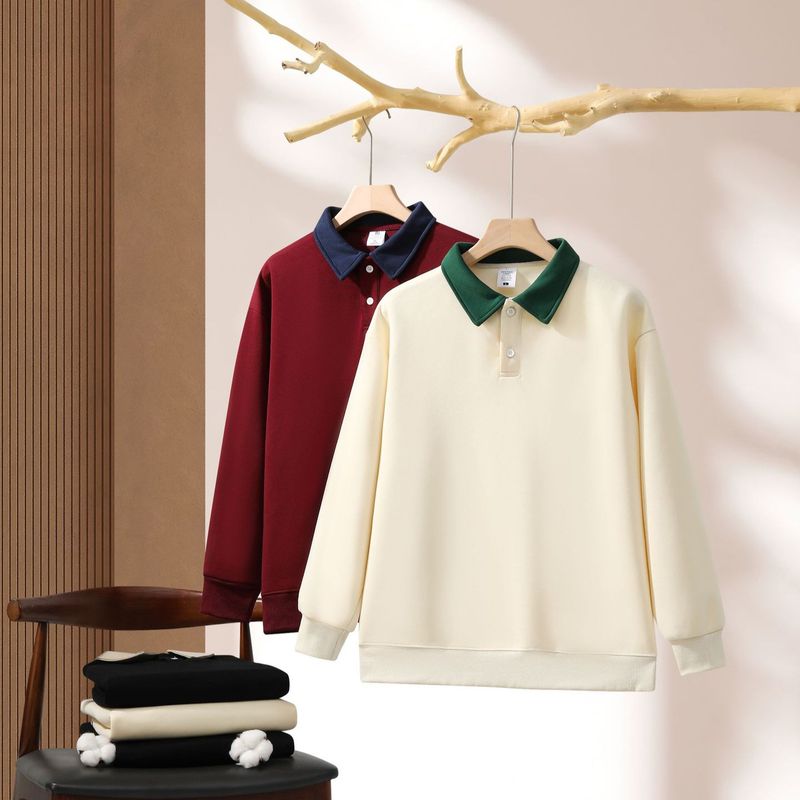 Felpa da uomo a maniche lunghe con colletto polo, stile casual e sportivo, in cotone composito da 320 g, con design a blocchi di colore, per l'inizio dell'autunno_voghion.com
