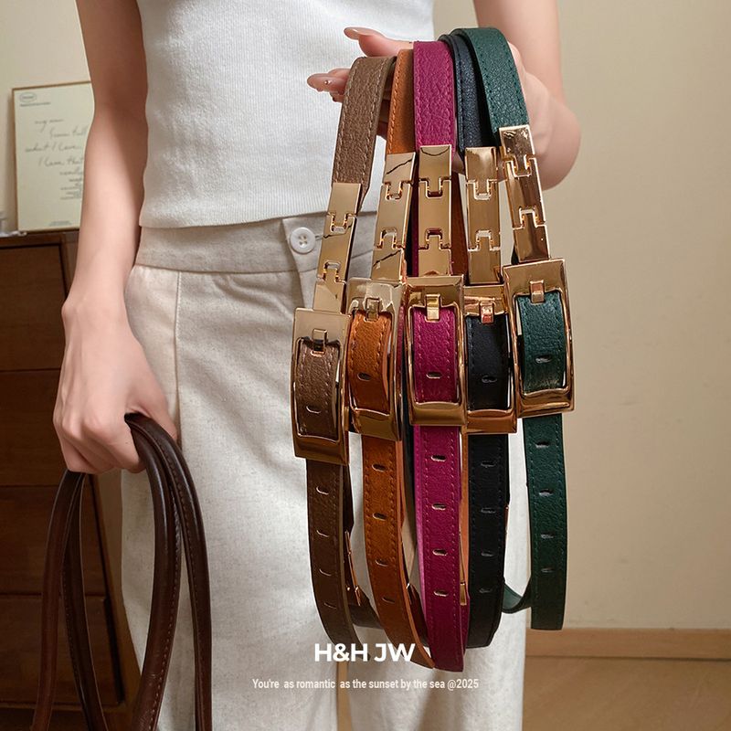 Leder-Patchwork-Gürtel, schlicht, elegant, vielseitig, mit Kette, einzigartiges Design, hochwertiges Taillenaccessoire_voghion.com