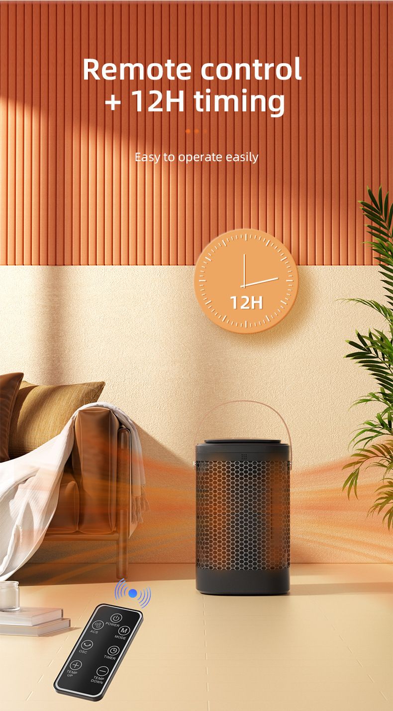 Riscaldatore oscillante touchscreen - Riscaldatore PTC con telecomando e ventola di raffreddamento 2 in 1 con timer per uso domestico su scrivania, ufficio e camera da letto_voghion.com