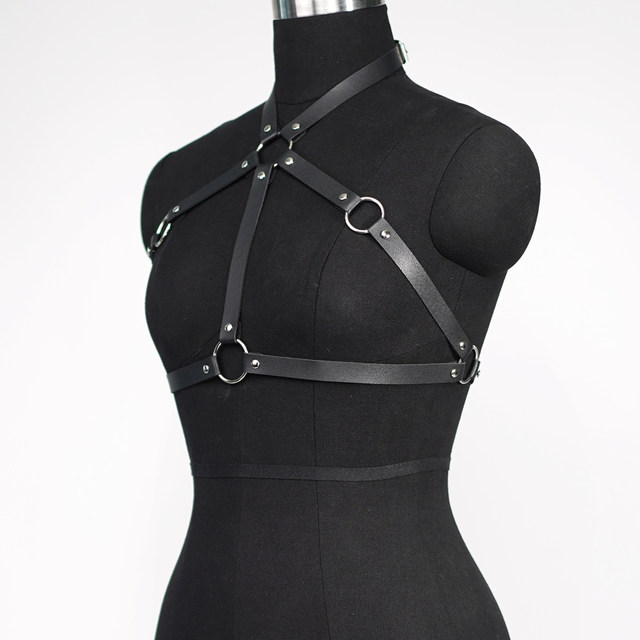 Ontwerper originele dames gothic bretels mode vest leer bdsm sexy bondage kleding_voghion.com