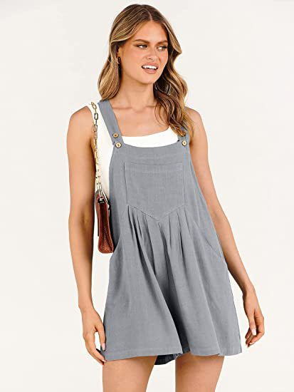 Women's pocket cotton and linen loose casual slim wide-leg jumpsuit shorts for women_voghion.com
