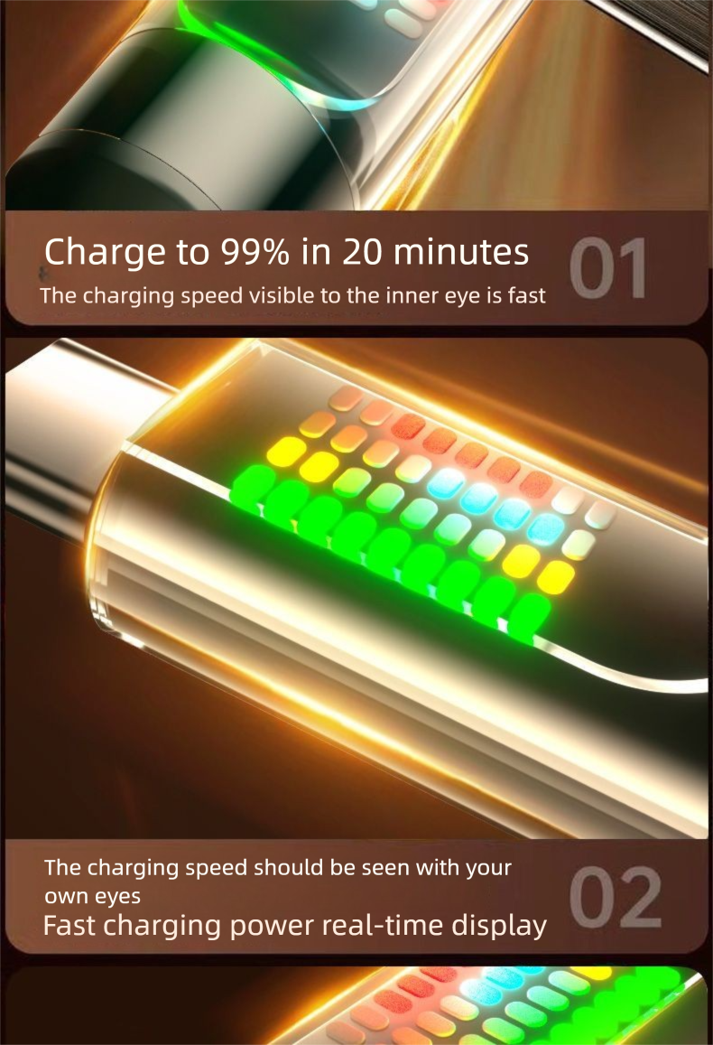 Luminous Meteor Light 10A Super Fast Data Dual Type-C Compatible With Huawei Xiaomi Vivo Mobile Phone Charging Cable_voghion.com