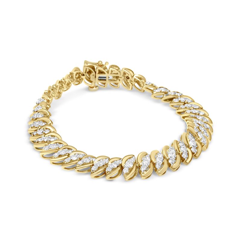 10K Yellow Gold 5.0 Cttw Diamond Double Row S-Link Cuban Bracelet (J-K Color, I2-I3 Clarity) - 7.25" Inches_voghion.com