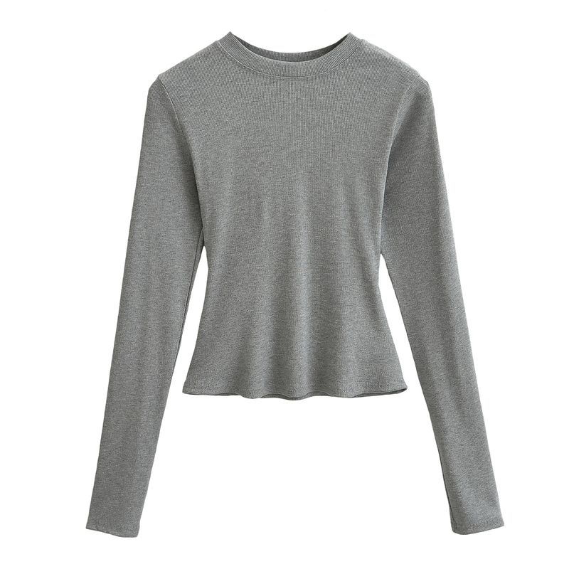Kim Kardashian Kento Round Neck Base Shirt For Women's Sring Tight Fitting T-shirt Long Sleeved Slim Fit Solid Color_voghion.com