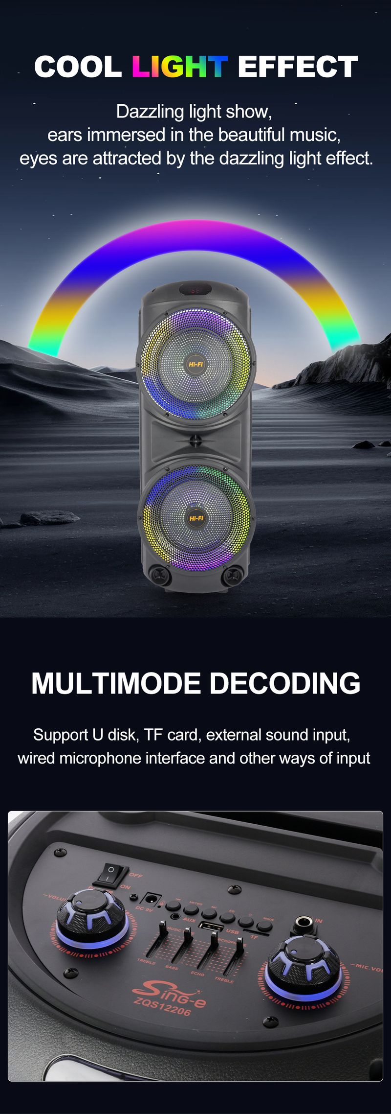 ZQS12206 Dual 10-inch Square Dance Speaker Bass Wireless Microphone Bluetooth Speaker_voghion.com