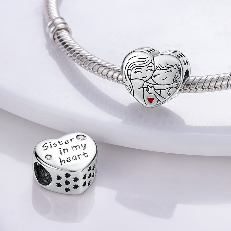 Gioielli da donna in argento 925 placcato in rame, serie "Famiglia e Amicizia", ciondolo con perline d'amore, collana con bracciale e perline Panjia fai da te_voghion.com