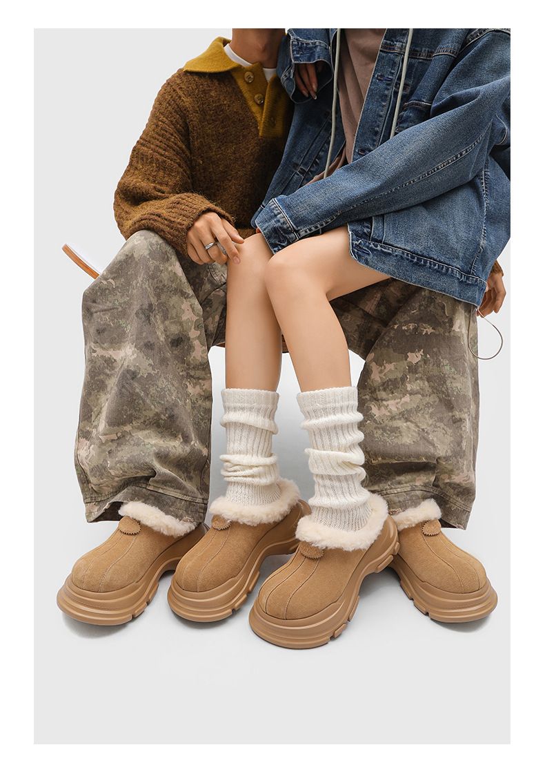 Unisex Winter Clogs With Thick Sole - Waterproof Slip-Resistant Fuzzy Lined Snow Boots For Men & Women (Chestnut, Grey)_voghion.com