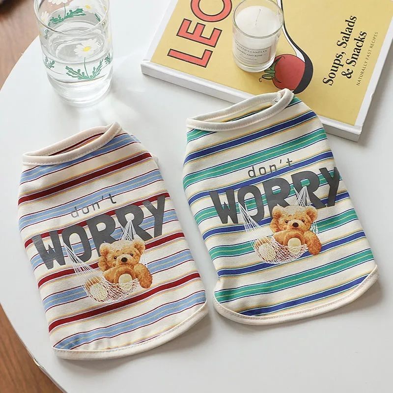 Roupas finas para cães, listradas e respiráveis para primavera e verão, colete de pelúcia Bichon_voghion.com