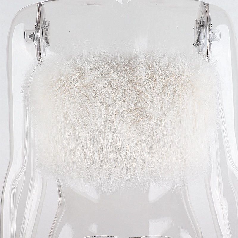 Hot Girl Street European and American Style Women's Clothes Sexy One-shoulder Suspenders Sweet Furry Super Short Vest_voghion.com
