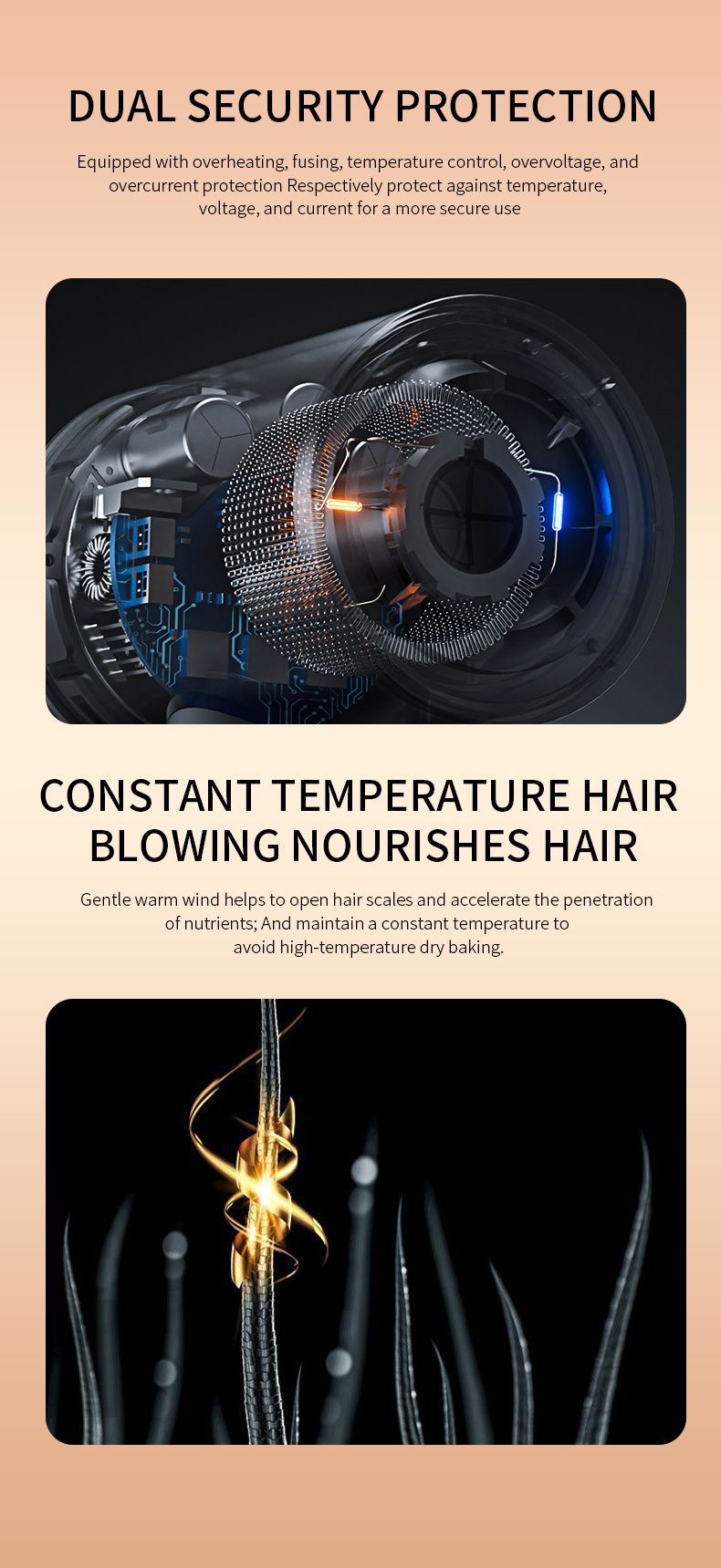 Hair Dryer, High-Speed Electric Turbine Airflow, Low Noise, Constant Temperature And Quick Drying, Suitable For Home Salons._voghion.com