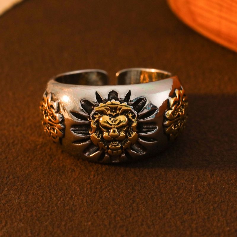 Anello aperto regolabile con testa di animale, occhio di demone, personalità bicolore, audace e divertente, stile punk_voghion.com