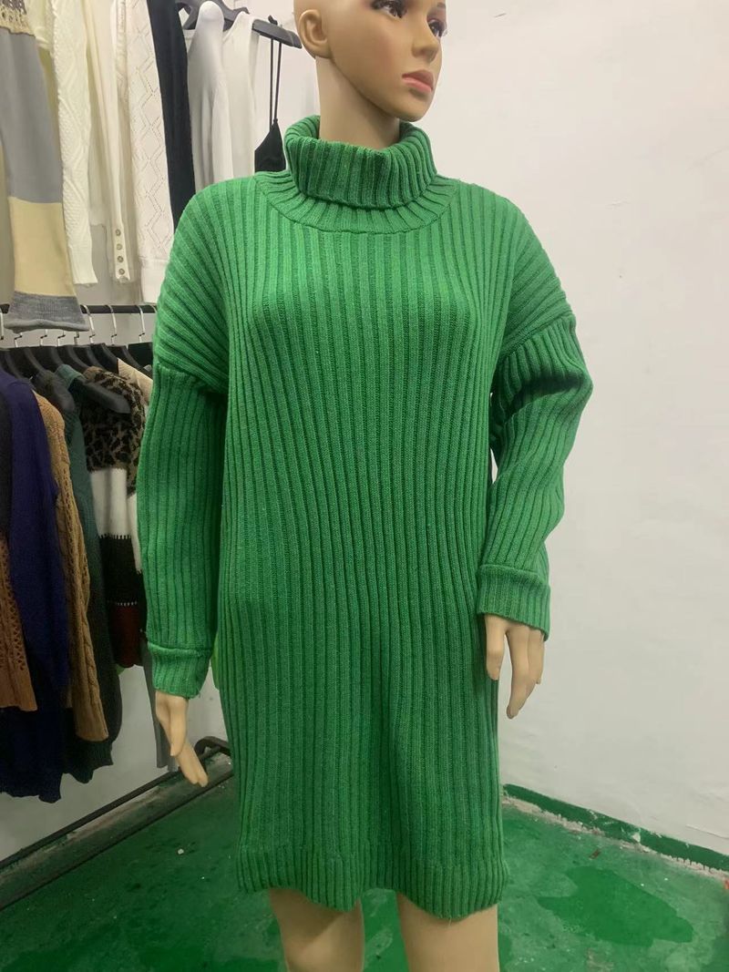 Robe pull mi-longue en tricot à col montant pour femme, nouvelle collection automne-hiver 2022_voghion.com