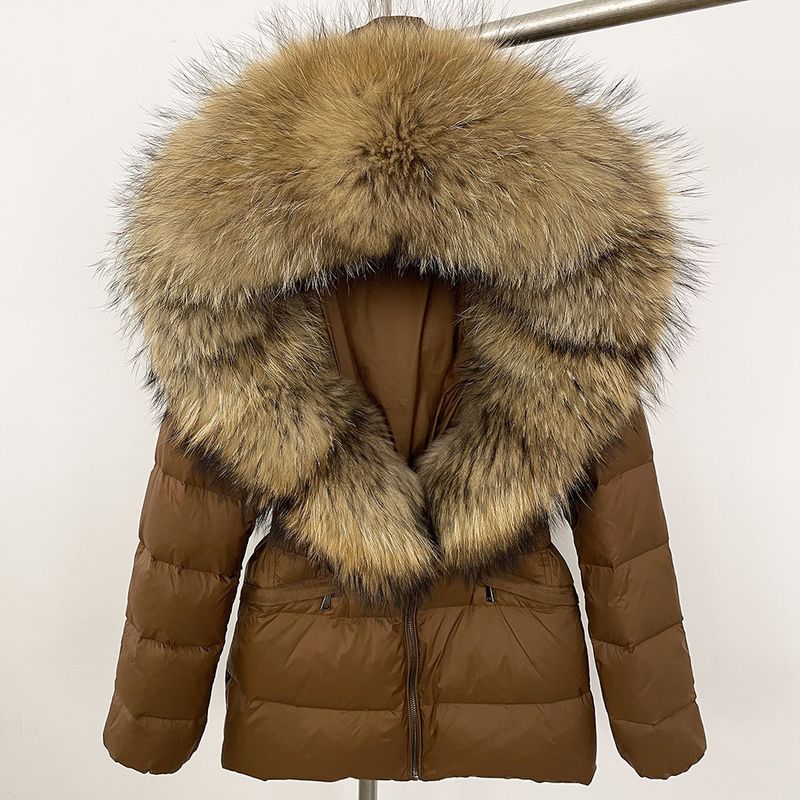 Nuovo stile caldo del commercio estero, giacca corta da donna con collo in vera pelliccia di volpe, giacca in piumino con vita sottile e spessa_voghion.com