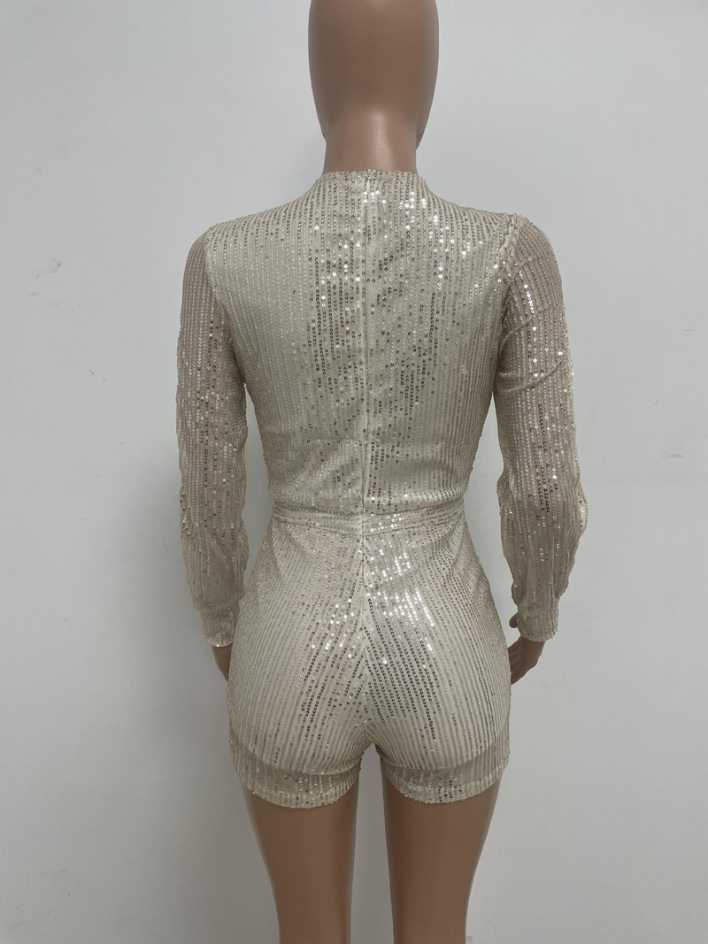 Damkläder jumpsuit mode smal långärmad slits paljettjumpsuit_voghion.com