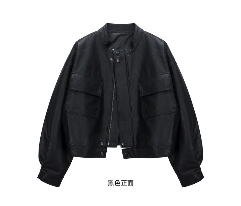 Veste courte en cuir pour femme, style coréen printemps-automne, veste ample décontractée tendance en PU, manteau de moto_voghion.com