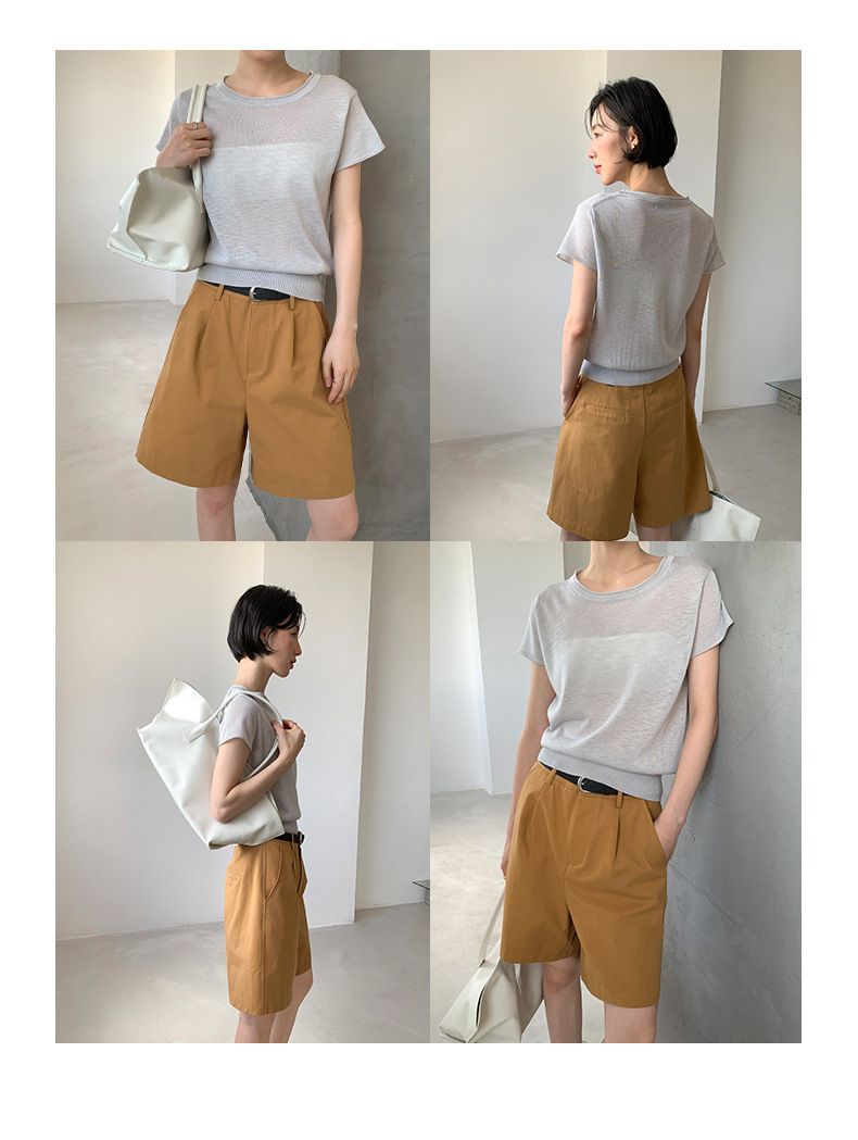 Short taille haute en coton style coréen pour femme – Short d'été décontracté et respirant avec poches_voghion.com