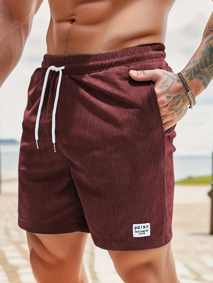 2024 Summer Solid Color Drawstring Corduroy Men's Shorts Casual Pants_voghion.com