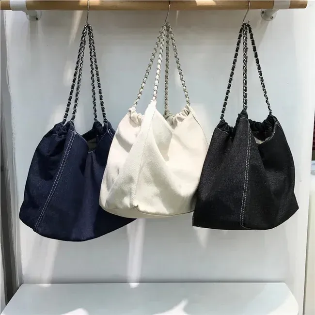 Borsa a tracolla grande in tela di jeans calda per donna, borsa a tracolla alla moda coreana -_voghion.com