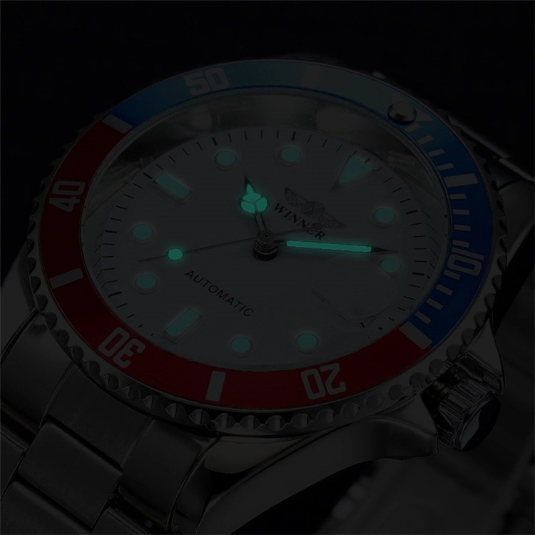 Automatische mechanische Herrenuhr mit leuchtenden Zeigern, Datumsanzeige, Skelettzifferblatt und Edelstahlarmband. Stahlarmbanduhr für Herren_voghion.com