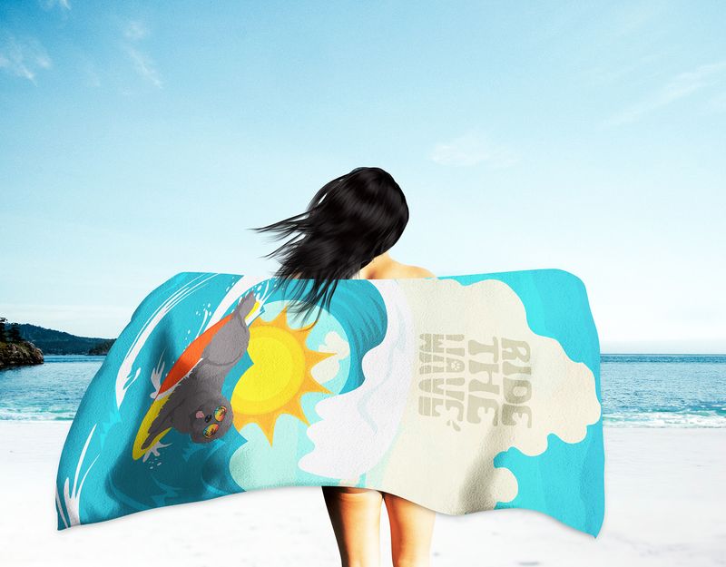 Surfer Dog Black Newfoundland Premium Beach Towel Oversized Towel Beach Blanket, Pool, Beach Essentials, Yoga, Premium Bath Towel, Quick Dry Plush_voghion.com