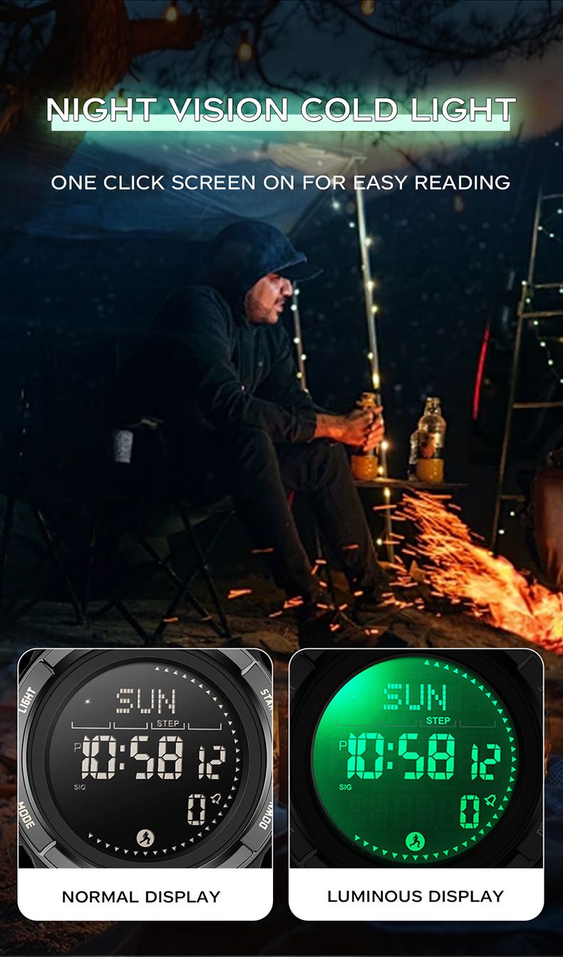 Multifunctional Digital Sports Watch With Compass, Step Counter, Metronome, Waterproof 50m, Dual Time Zone, Night Light, Stopwatch, Alarm_voghion.com