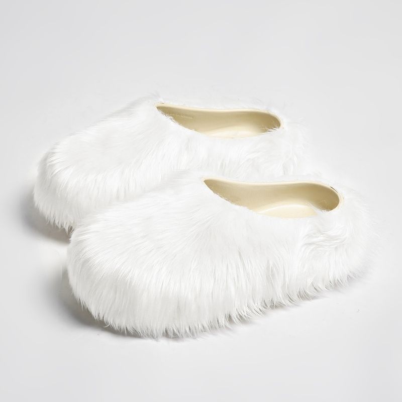 Chaussons mules en fausse fourrure avec semelle plateforme – Chaussures unisexes confortables pour l'intérieur et l'extérieur, antidérapantes et confortables, tendance années 2000_voghion.com