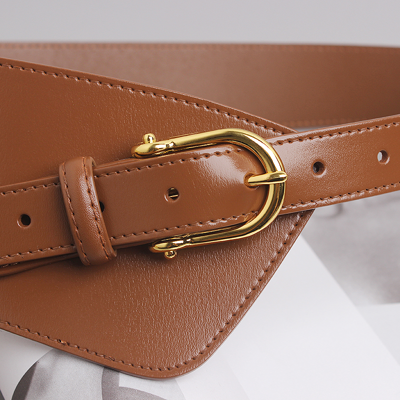 Cintura di pelle bovina a due strati con bordo stirato irregolare alla moda Abito decorativo da donna Cintura ampia con fibbia ad ardiglione in vita versatile_voghion.com