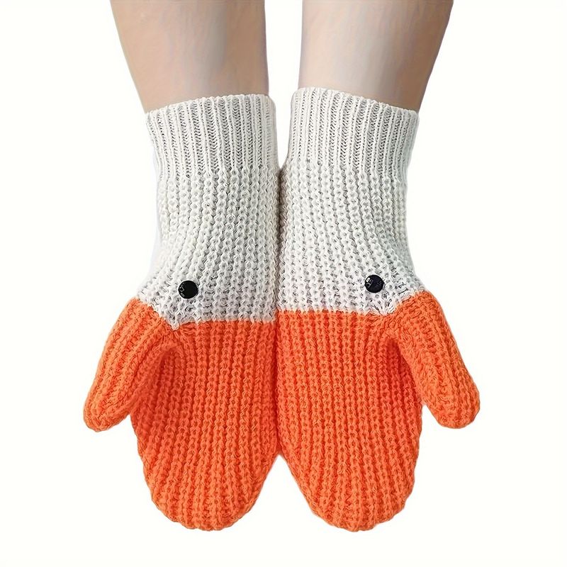 2024 Winter Cold-Proof Warm Cute Funny Long And Short Three-Dimensional Swan Knitted Wool Gloves With Animal Elements_voghion.com