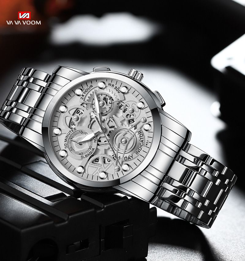 Quartz Movement Hollow Waterproof Watch Men's Fashion Calendar Watch Men_voghion.com