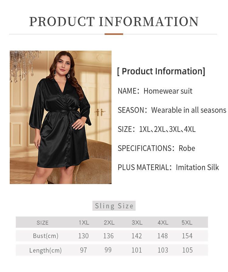 New Ice Silk Lace Up Bathrobe: Women's Cardigan Nightgown, With A Silk Like Texture And A Loose Plus Size That Exudes A Sexy And Lazy Vibe-1XL_voghion.com
