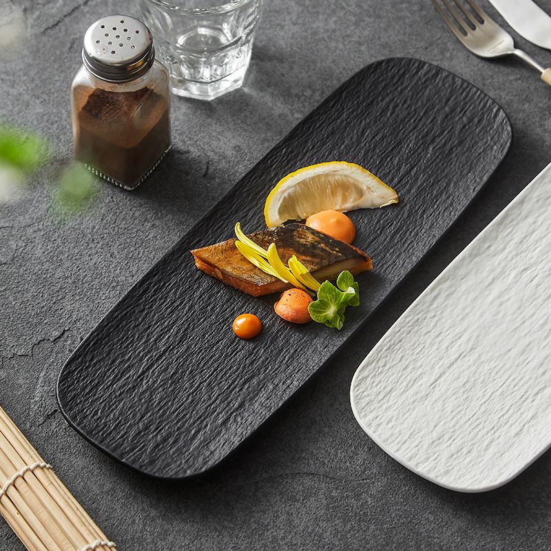 Matte rechthoekige keramische lange high-end dessert westerse Japanse creatieve sushi bord_voghion.com