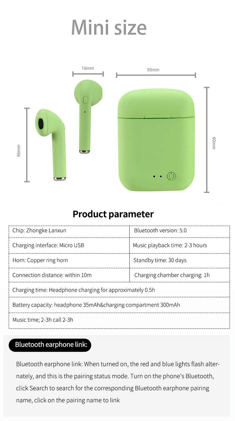 Cuffie wireless i12 TWS auricolari stereo con cancellazione del rumore Bluetooth cuffie sportive impermeabili per musica_voghion.com
